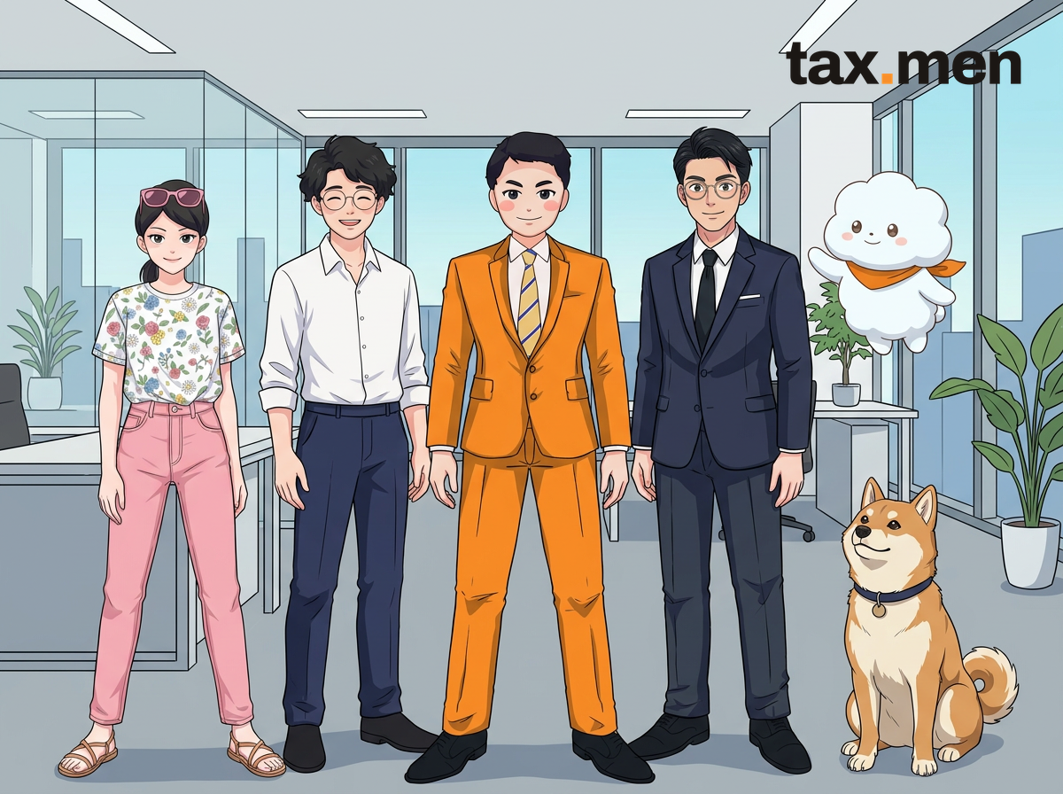 山田・花・TAXMEN・持田・コロ・テンのチームイラスト